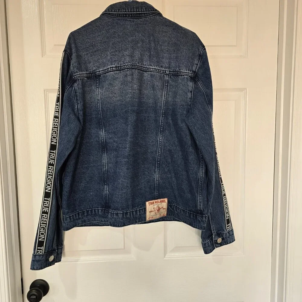 True Religion Men's Logo‎ Taping Denim SN Jacket Tide Wash Color Size Large NWT